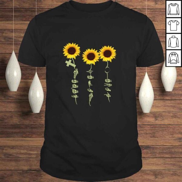 Faith Hope Love Sunflower Shirt Gift For Hand Sign Language Long Sleeve TShirt