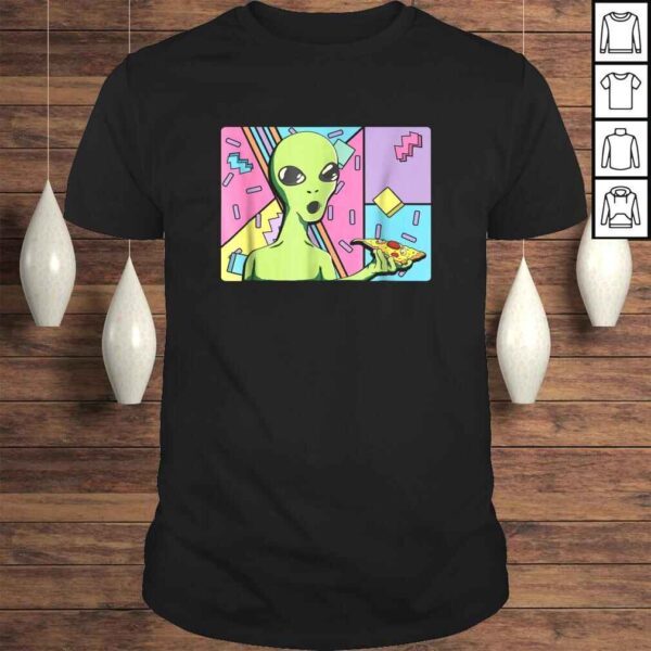 Funny Alien Shirt - Trippy Alien Eating Pizza Shirt 80s