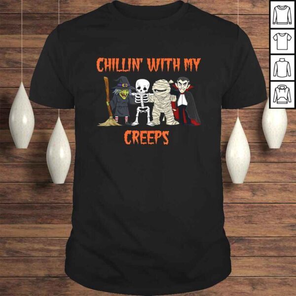 Funny Chillin With My Creeps Vampire Halloween Skeleton Witch TShirt