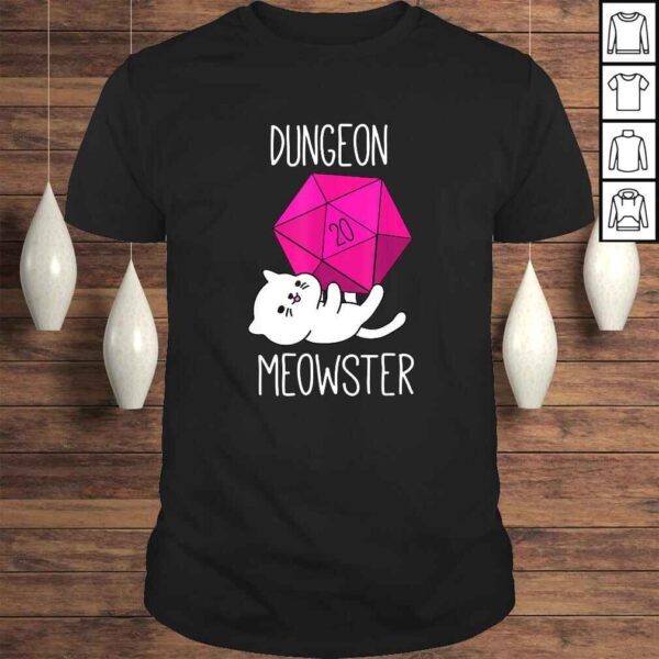 Funny Dungeon Meowster Funny Nerdy Cat D20 Dice RPG Gamer TShirt