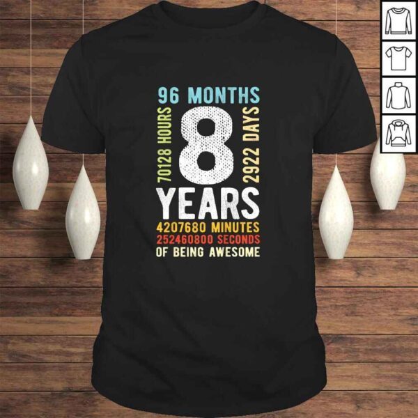 Funny Kids 8th Birthday 8 Years Old Vintage Retro 96 Months TShirt Gift