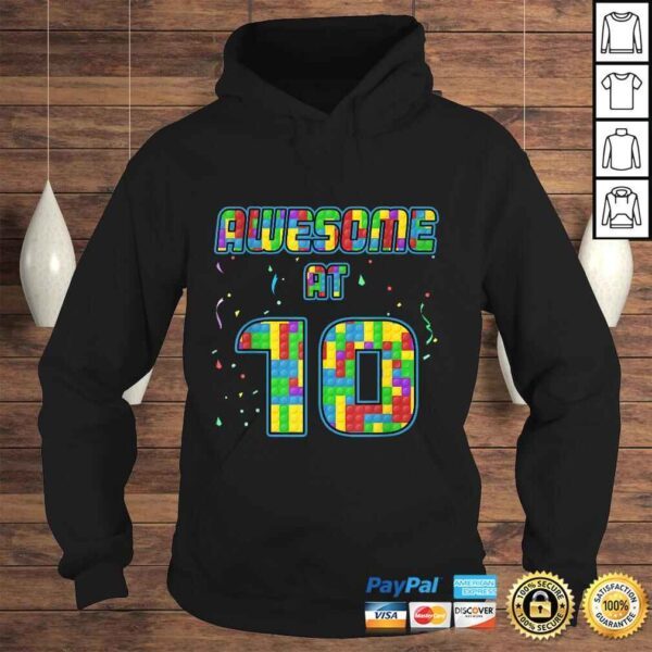 10 Years Old Birthday Gift Age 10 Build Blocks Bricks Theme Shirt - Image 4