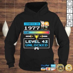 Hoodie 1977 43rd Birthday Gamer Cute Level 43 Unlocked Video Games VNeck TShirt