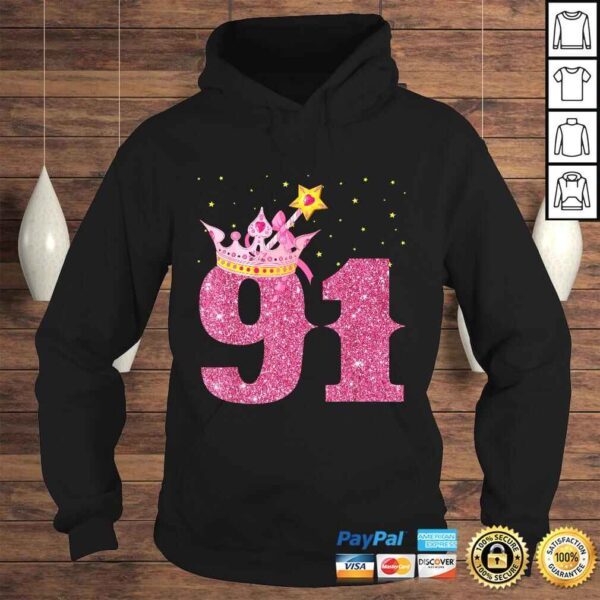 91th Birthday Girl Pink Crown 91 Years old Shirt Gifts - Image 4