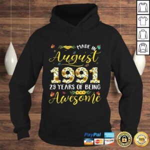 Hoodie August 1991 29 Years Old 29th Birthday Gift Cute Sunflowers TShirt