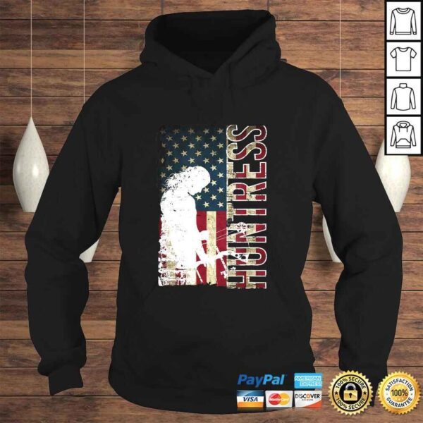 Bowhunting Gift for Women - Huntress USA American Flag Tee T-Shirt - Image 4