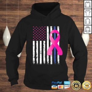 Hoodie Breast Cancer Awareness Ribbon Thin Blue Line Police Flag TShirt