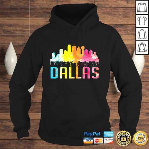 Dallas Texas Retro Watercolor Skyline Art Souvenir TShirt - Image 4