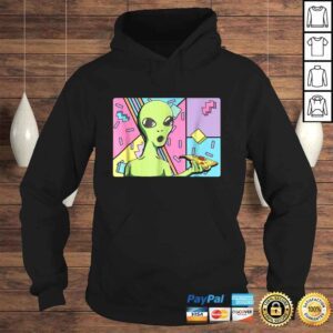 Hoodie Funny Alien Shirt Trippy Alien Eating Pizza Shirt 80s