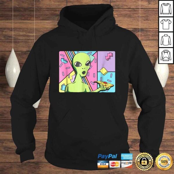 Funny Alien Shirt - Trippy Alien Eating Pizza Shirt 80s - Image 4