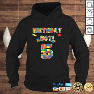 Hoodie Funny Building Block Birthday Boy Turning 5 Tee TShirt