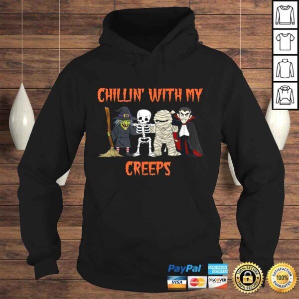 Funny Chillin With My Creeps Vampire Halloween Skeleton Witch TShirt - Image 4