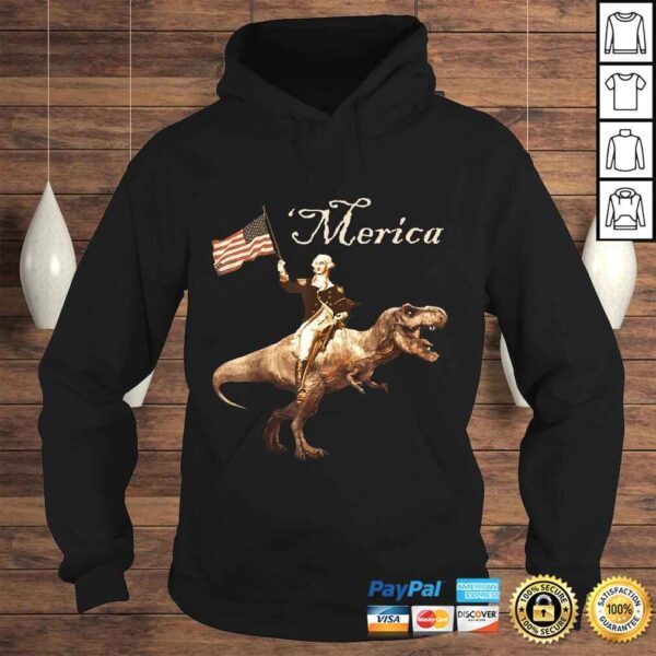 Funny George Washington Riding a Tyrannosaurus Rex Merica TShirt - Image 4