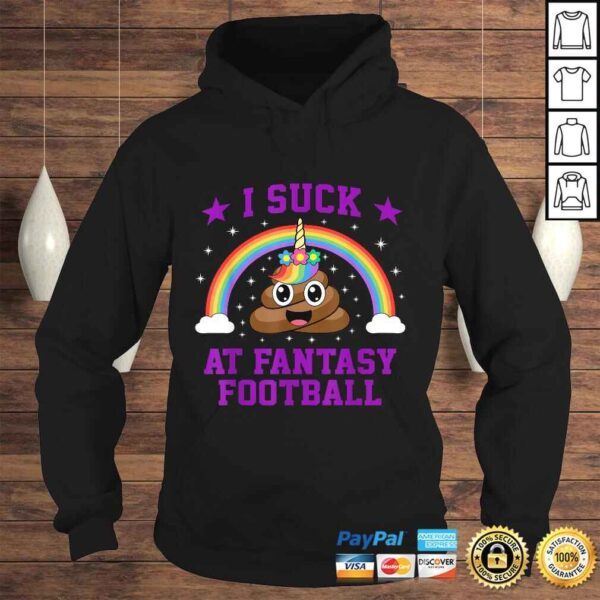 Funny I Suck At Fantasy Football Loser Poop Unicorn Funny Pink Tee Shirt - Image 4