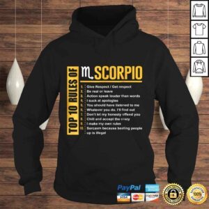 Hoodie Funny Top 10 Rules of Scorpio Birthday Shirt