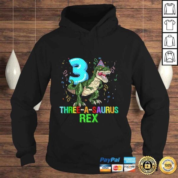 Kids 3 Year Old Boy 3rd Birthday Dinosaur Gift Threeasaurus Shirt - Image 4