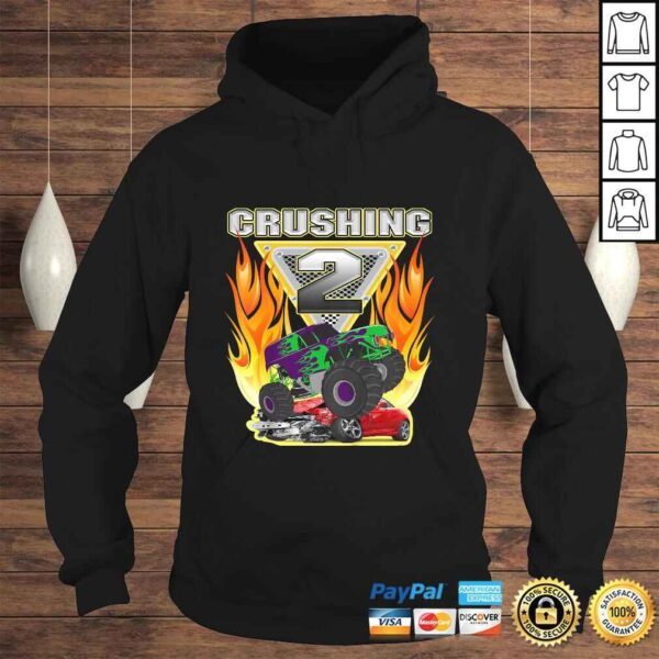 Official Kids Monster Truck Crushing being 2 Two Years Old 2nd Birthday Shirt - Image 4