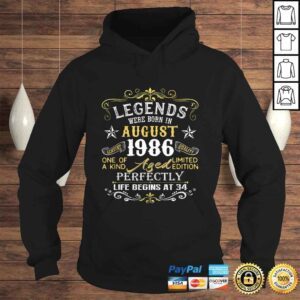 Hoodie Official Legends Were Born In August 1986 34th Birthday TShirt Gift