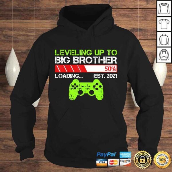 Official Leveling Up To Big Brother Est 2021 Vintage Funny Brothers V-Neck T-Shirt - Image 4