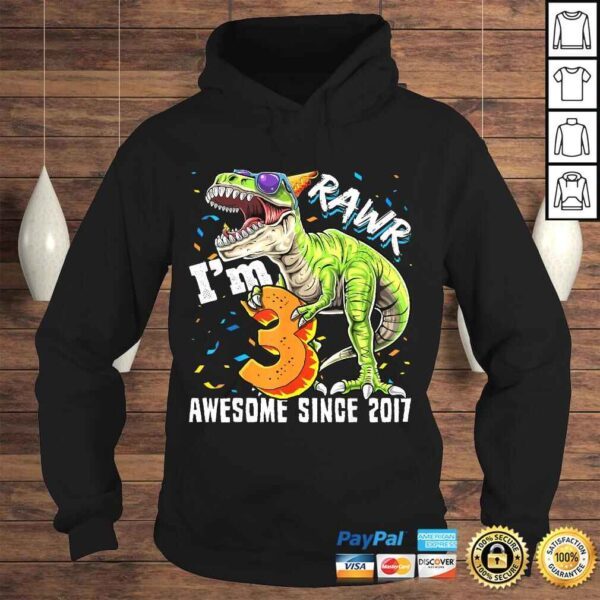 Rawr I'm 3 Awesome Since 2017 Dinosaur Birthday Boy TShirt Gift - Image 4