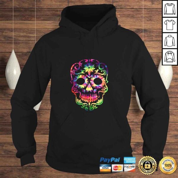 Tye Dye Day of the Dead Shirt Art-70's Style Sugar Skull Gift TShirt - Image 4