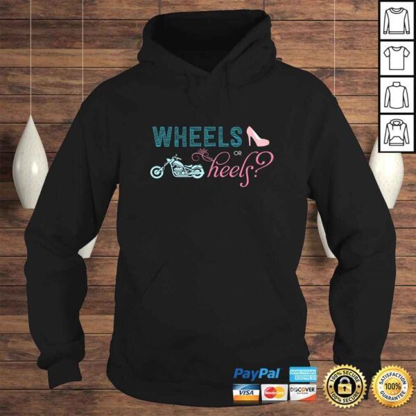 Wheels or Heels Motorcycle Gender Reveal Party Shirt - Image 4