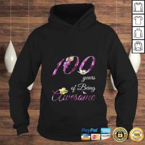 Hoodie Womens 100 Year Old Shirt Awesome Floral 1920 100th Birthday Gift VNeck Tshirt