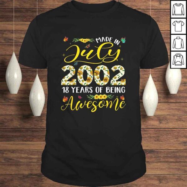 July 2002 18 Years Old 18th Birthday Gift Cute Sunflowers V-Neck T-Shirt