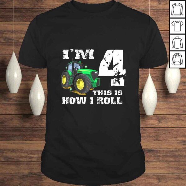 Kids I'm 4 Farm Barnyard Tractor 4th Birthday Party Shirt