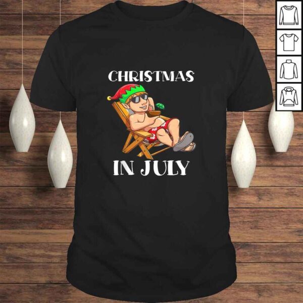 Official Relaxing Elf On Summer Vacation On Beach Christmas In July TShirt