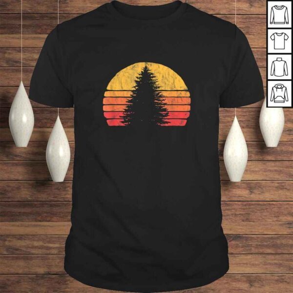 Retro Sun Minimalist Pine Tree Design - Graphic 80's TShirt