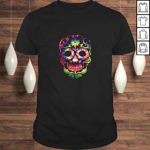 Tye Dye Day of the Dead Shirt Art-70's Style Sugar Skull Gift TShirt