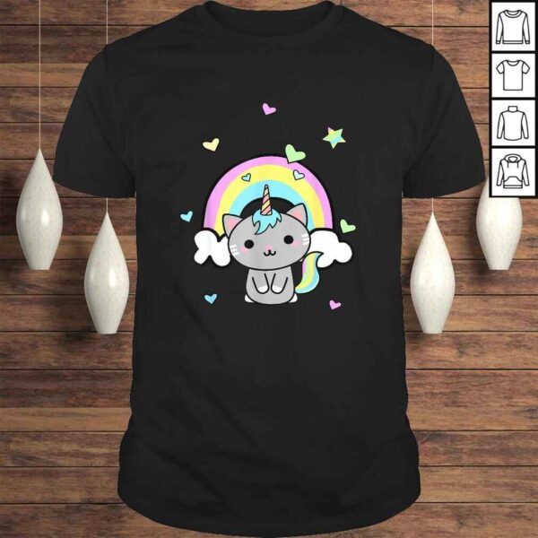 Unicorn Cat Rainbow Caticorn Kittycorn cute Kawaii V-Neck T-Shirt