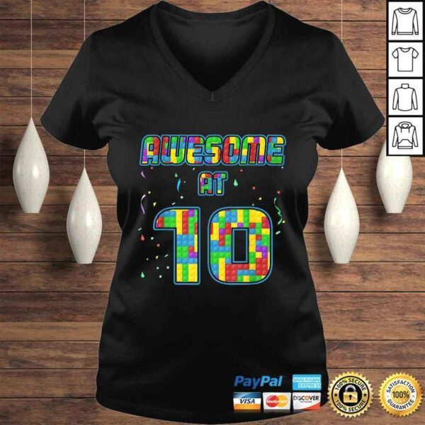 10 Years Old Birthday Gift Age 10 Build Blocks Bricks Theme Shirt - Image 2