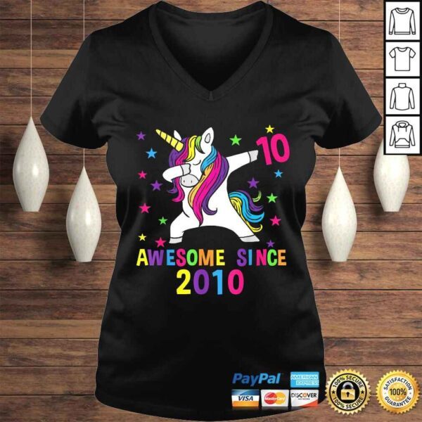 10th Birthday Dabbing Unicorn Awesome Since 2010 Party Tee T-Shirt - Image 2