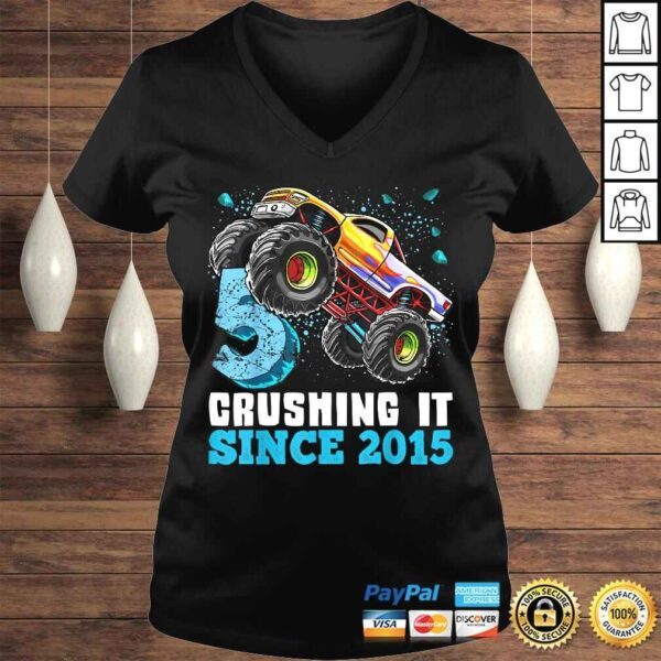 5 Crushing It Since 2015 Monster Truck 5th Birthday Gift Boy Shirt - Image 2