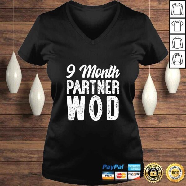 9 Month Partner WOD Workout Running Pregnancy Announcement Shirt - Image 2