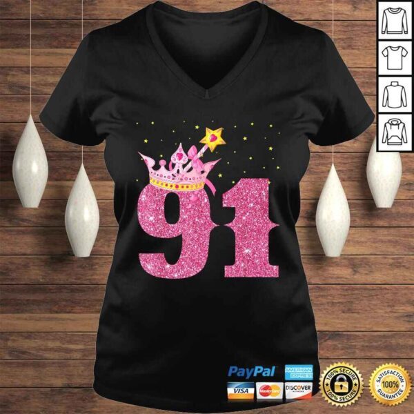 91th Birthday Girl Pink Crown 91 Years old Shirt Gifts - Image 2