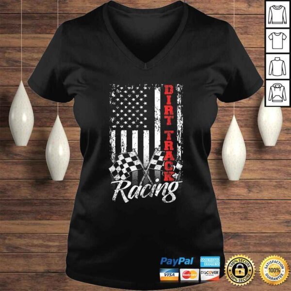 American Flag Dirt Track Racing Car Bike Driver Racer V-Neck T-Shirt - Image 2