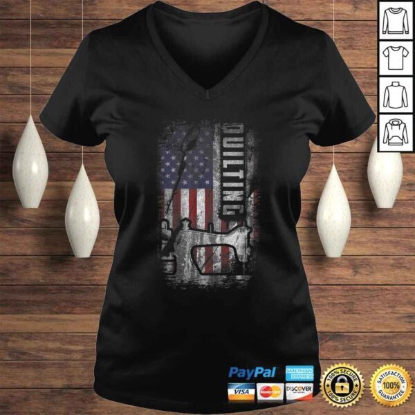 American Quilting Patriot Grunge USA Flag Quilt V-Neck T-Shirt - Image 2