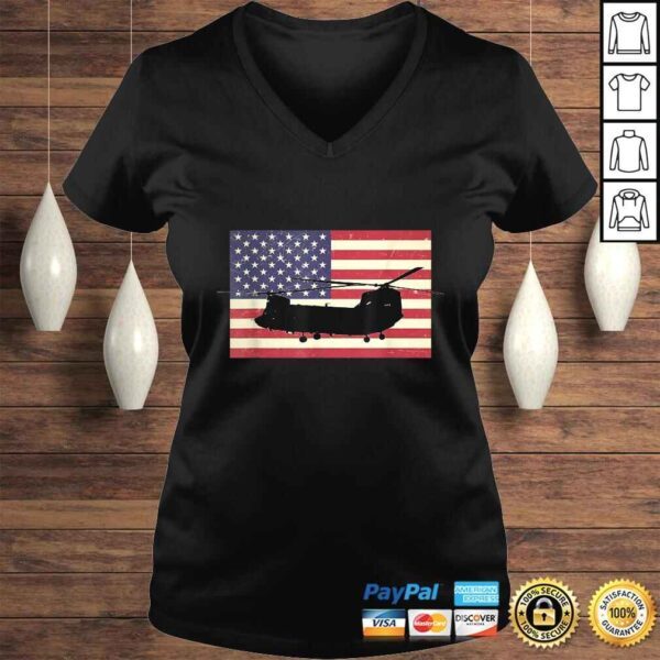 American USA Flag Chinook Helicopter Army Military PiloTShirt Gift - Image 2