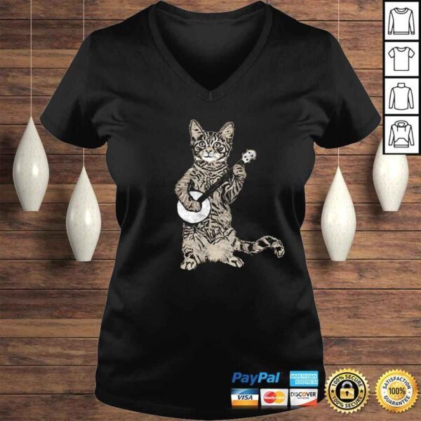 Banjo Cat - Funny Retro Style Bluegrass & Tabby Cat Lover TShirt - Image 2