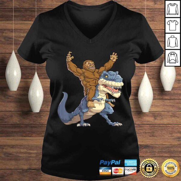 Bigfoot Sasquatch Riding Dinosaur T rex Shirt Funny Gifts - Image 2