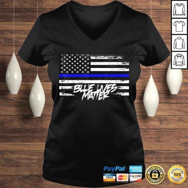 Blue Lives Matter Shirt With American Flag Thin Blue Line - Image 2