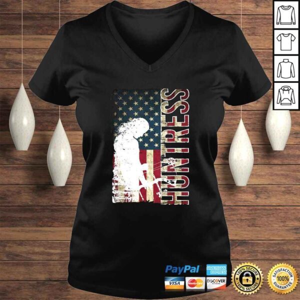 Bowhunting Gift for Women - Huntress USA American Flag Tee T-Shirt - Image 2