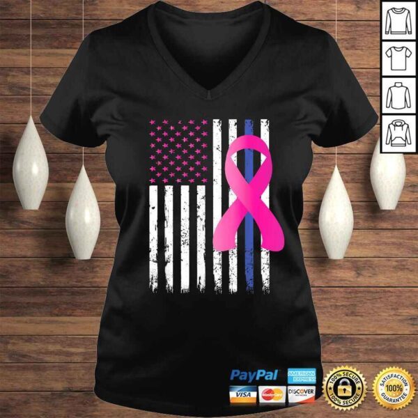 Breast Cancer Awareness Ribbon Thin Blue Line Police Flag TShirt - Image 2