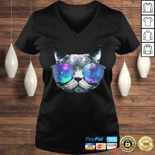 Cat Space Glasses Shirt Astronaut Cat Meme Round Glasses Tee - Image 2