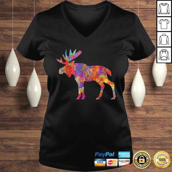 Colorful Canadian Moose Shirt Abstract Paint Wildlife Tee - Image 2