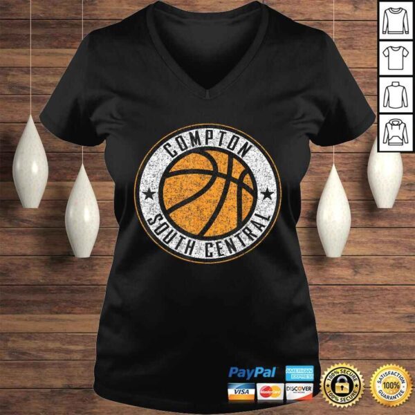 Compton Basketball Court Circle Distressed PrinV-Neck T-Shirt - Image 2