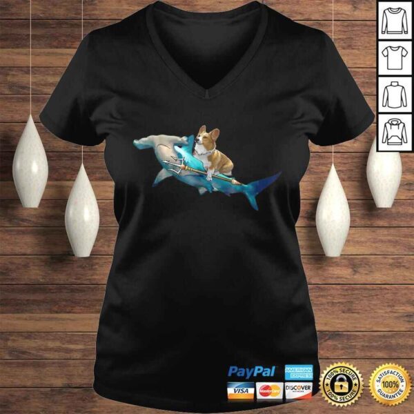 Corgi Riding a Hammerhead shark Funny Corgi TShirt - Image 2